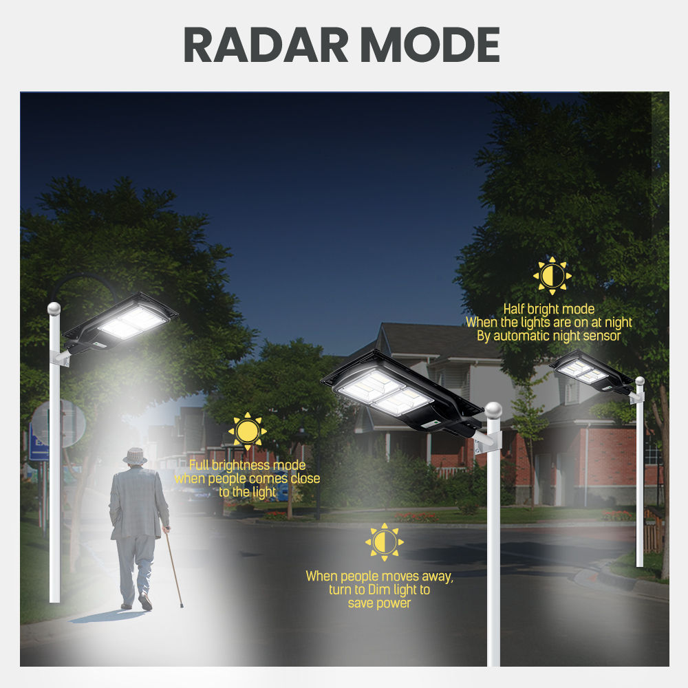 3 üzemmódú kültéri, vezeték nélküli LED napelemes utcai lámpa alkonyattól hajnalig mozgásérzékelős biztonsági utcai lámpa távirányítóval (3)
