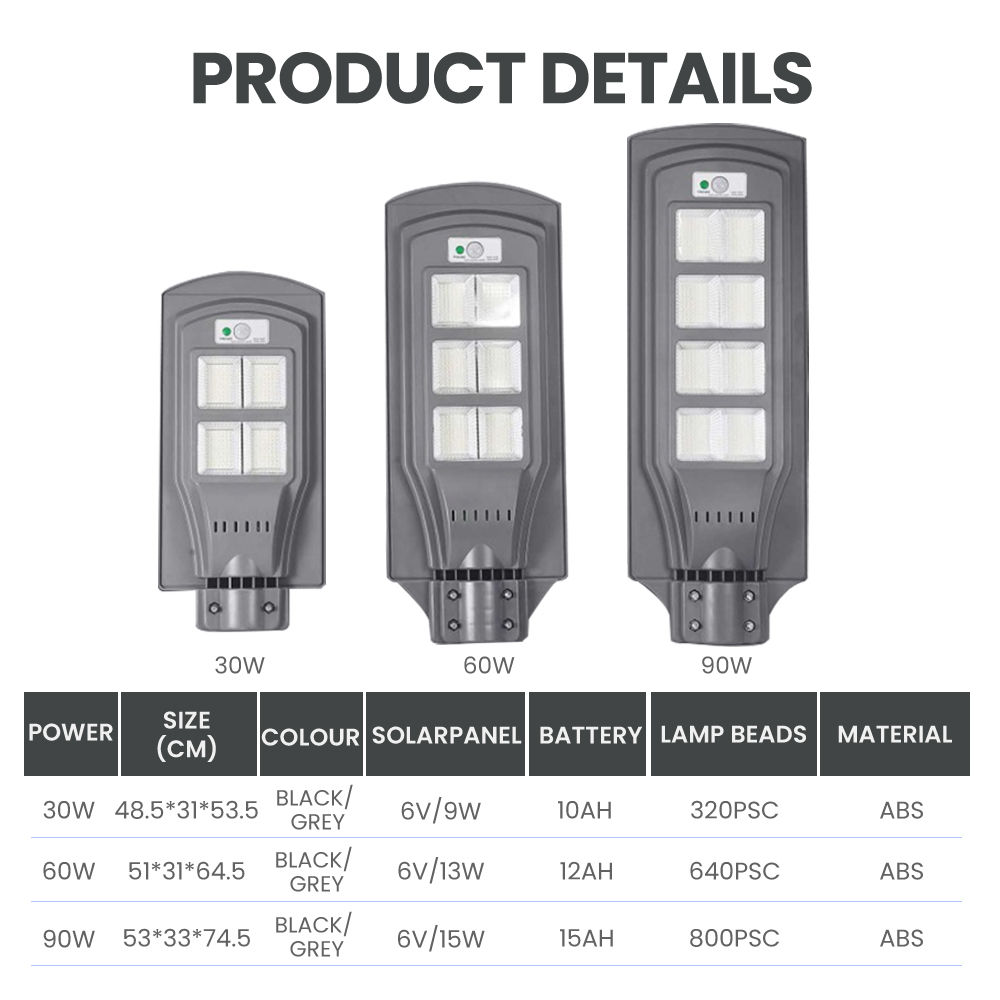 IP65 étanche commercial en aluminium Smd 60w 120w 180w extérieur intégré tout en un lampadaire solaire LED (9)