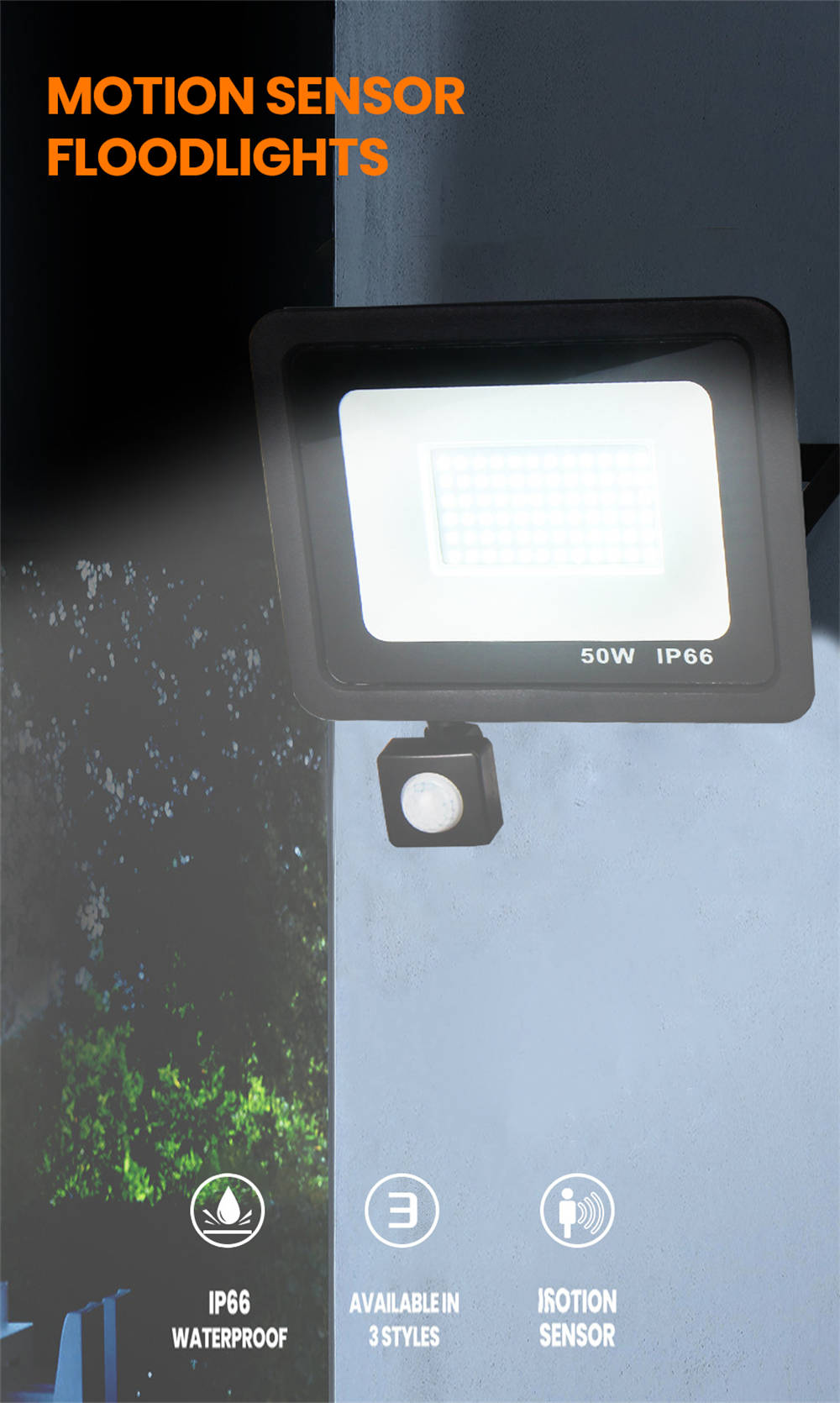 IP66 Waterproof Outdoor Slim Motion Sensor LED Flood Light Spotlight Lamp Industrial 100W 50W 30W 20W 10W LED Floodlight (1)