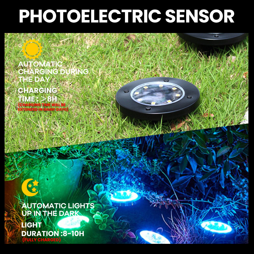 שמש אורות קרקע 8 LED שמש אורות גן עמיד למים חיצוני דיסק סולארי אורות עבור שביל חצר שביל פטיו דשא שביל (3)