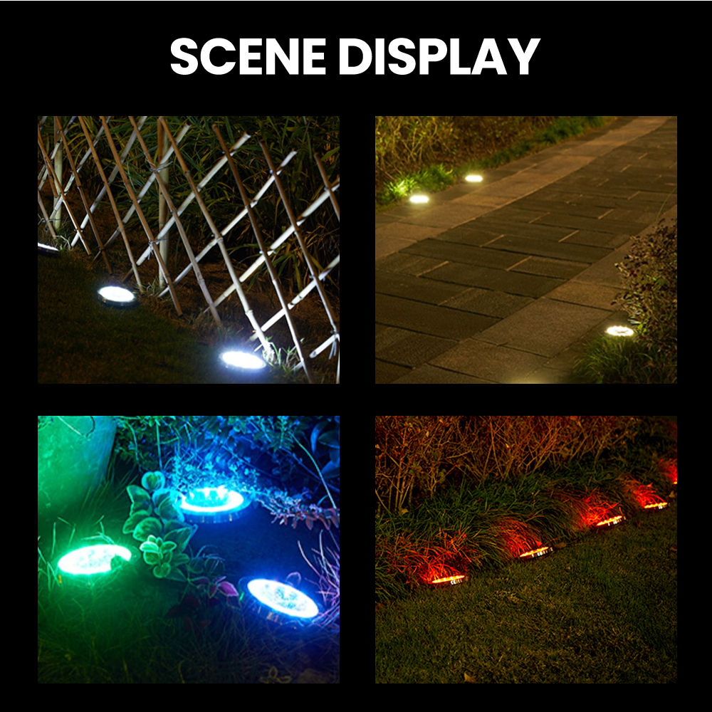 솔라 그라운드 라이트 8 LED 솔라 가든 라이트 방수 야외 솔라 디스크 조명 통로 마당 산책로 파티오 잔디 경로 (7)