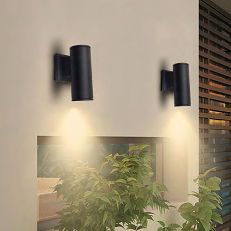 Modern Outdoor Porch Light Patio Light in 2 Lights with Matte Black Aluminum Cylinder and Tempered Glass (3)