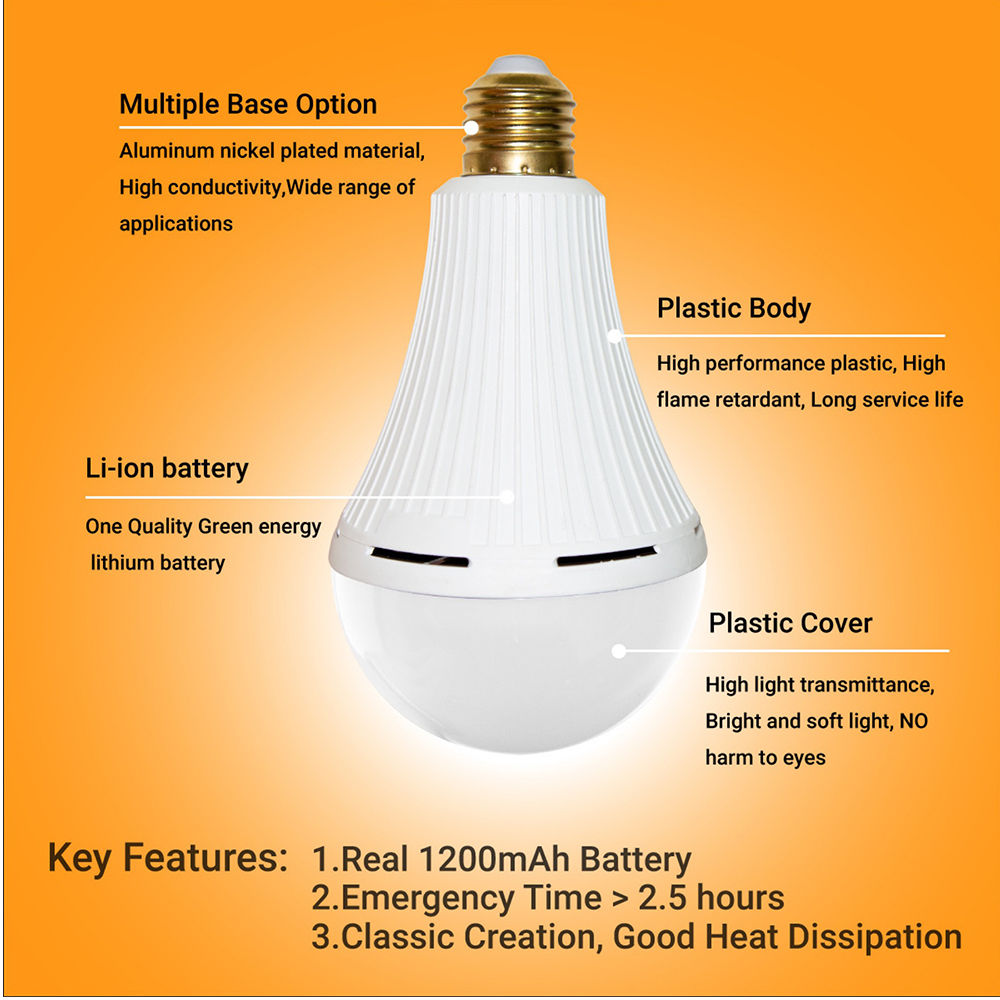 Rechargeable Emergency Light Bulb for Power Outage Camping Outdoor Activity 9W 800LM E26 3000K 5000K (7)